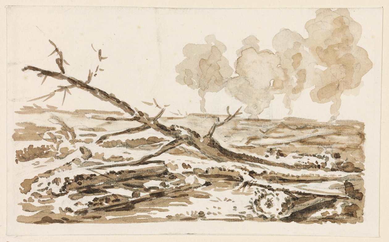 Landskapsskisse med lund på bakken av Johann Christian Reinhart