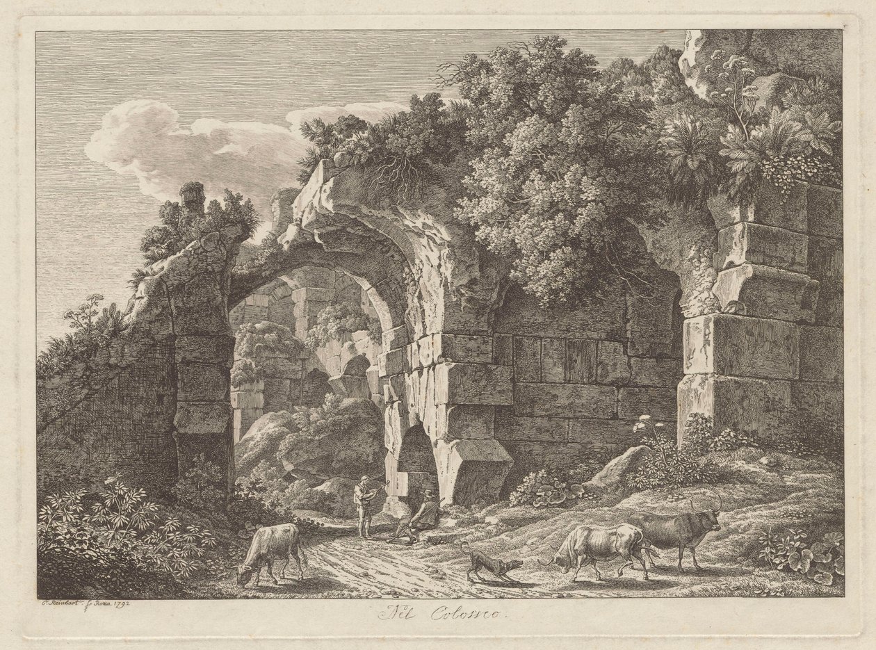 I Colosseum, gjetere med en flokk blant ruiner av Johann Christian Reinhart