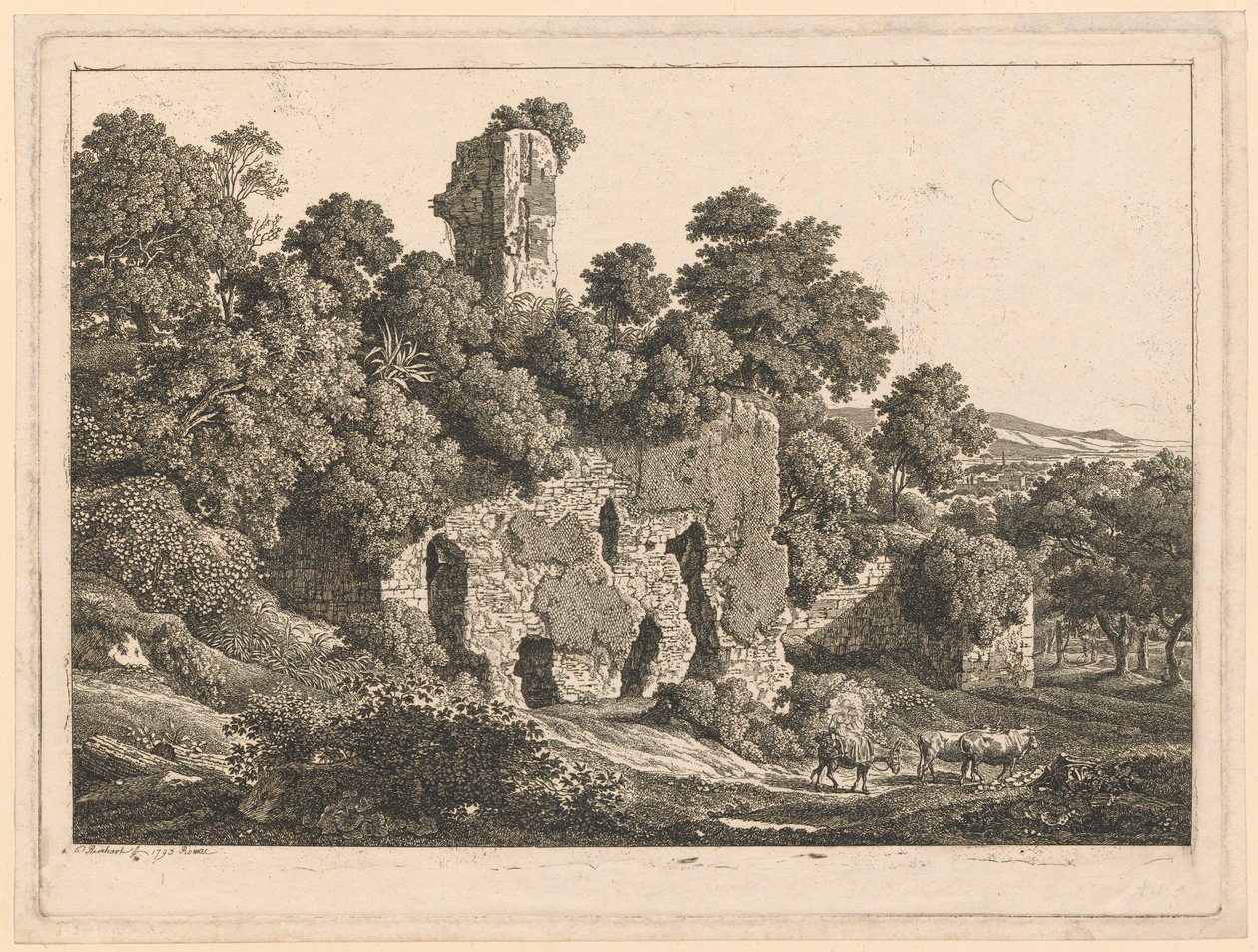 Landskap - Ruinene av Ventidio Bassos villa i Tivoli av Johann Christian Reinhart