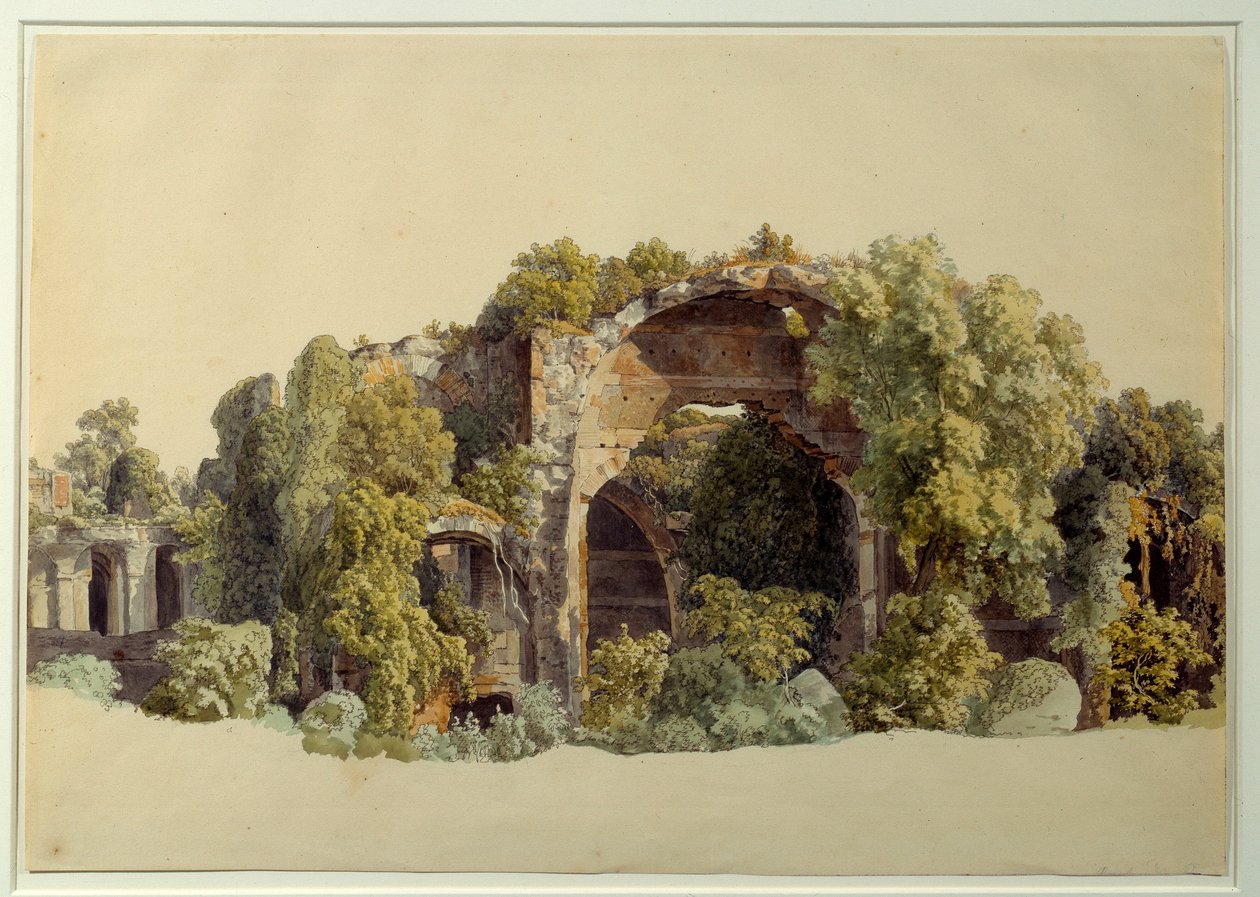 Ruinene av Villa Anchiana i Tivoli. Tegning av Johann Christian Reinhart (1761-1847) av Johann Christian Reinhart