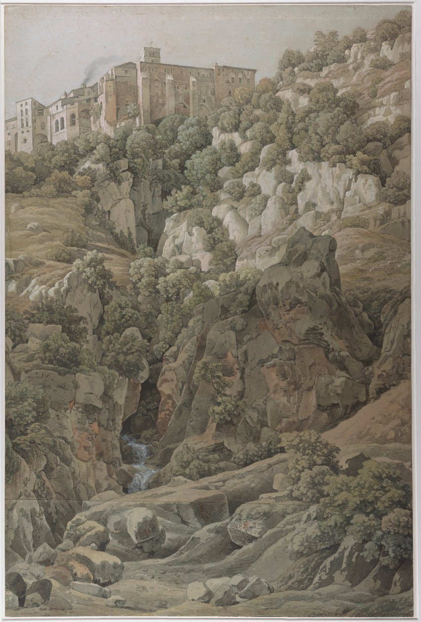 Benediktinerklosteret Santa Scholastica nær Subiaco i Sabine-fjellene, 1797. av Johann Christian Reinhart