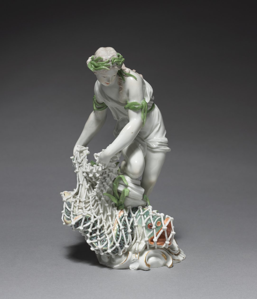 Fisherwoman, produsent Ludwigsburg Porselensfabrikk, Tyskland, ca. 1765 (porselen med emalje og forgylt dekor) av Johann Christian Wilhelm Beyer