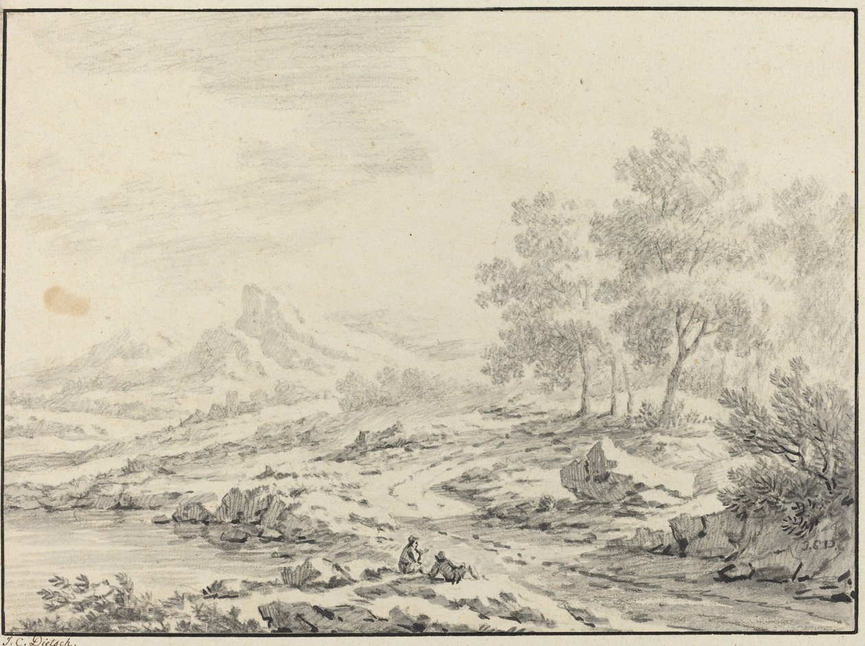 To menn hviler nær en innsjø av Johann Christoph Dietzsch