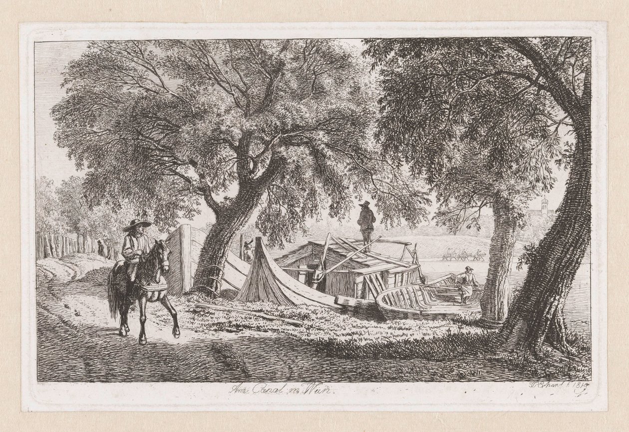 Fortøyde båter ved en kanal i Wien Am Canal i Wien (tittel på objekt) av Johann Christoph Erhard