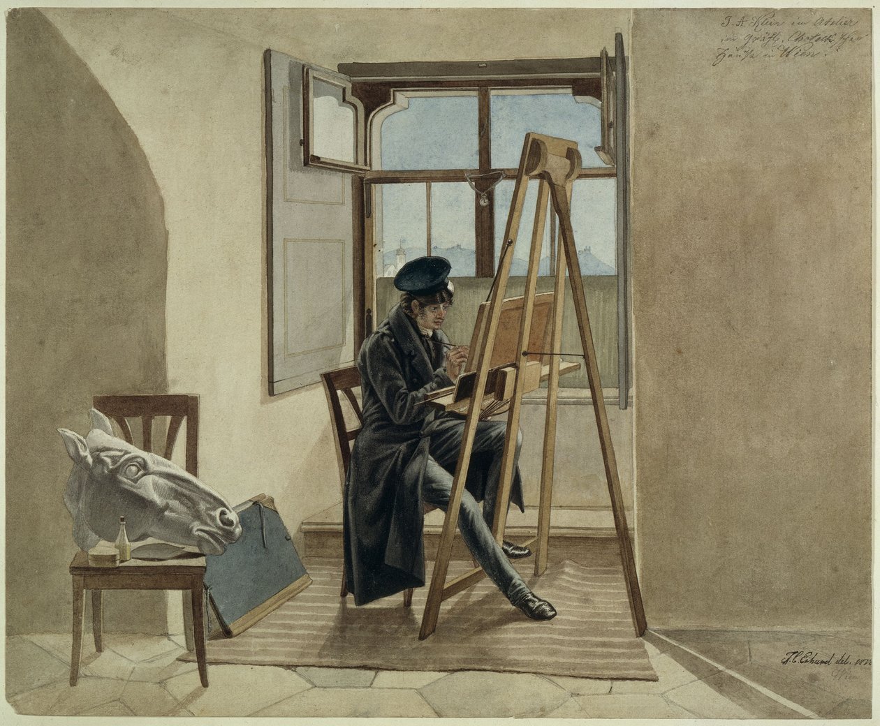 Maleren Johann Adam Klein ved staffeliet i sitt atelier i grev Choteks palass i Wien av Johann Christoph Erhard