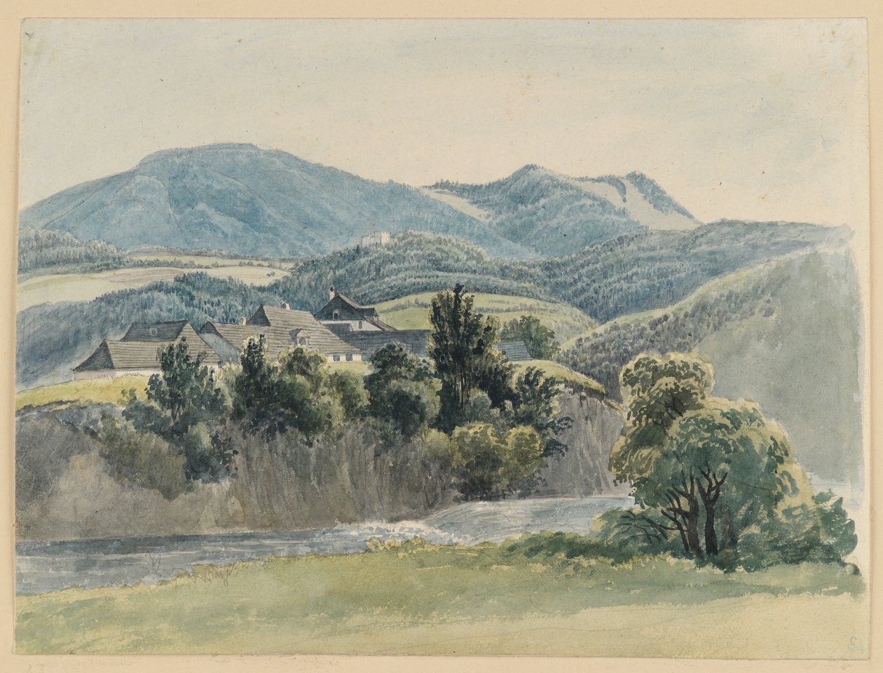 Elve- og fjellandskap ved Glocknitz av Johann Christoph Erhard
