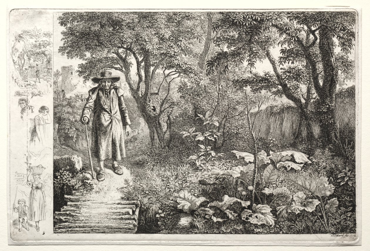 Den gamle mannen før tømmerbroen, 1819. av Johann Christoph Erhard