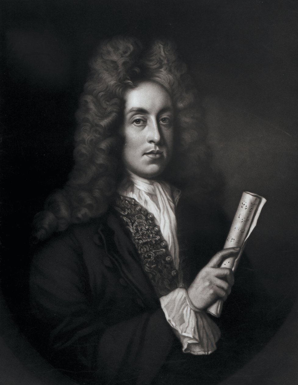 Portrett av Henry Purcell gravert av George J. Zobel av Johann Closterman