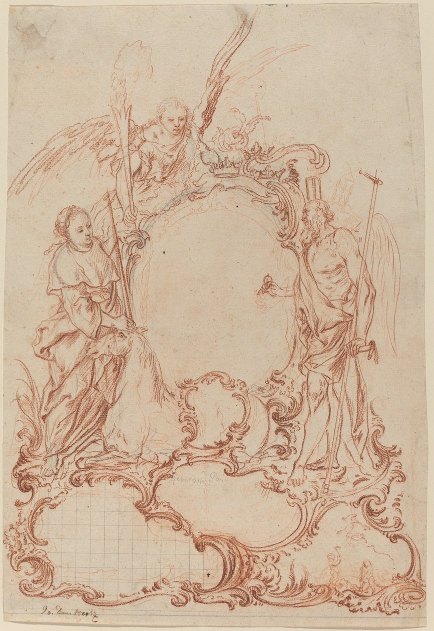 Rokokkokartusj med allegoriske figurer av Johann Daniel Herz the Elder