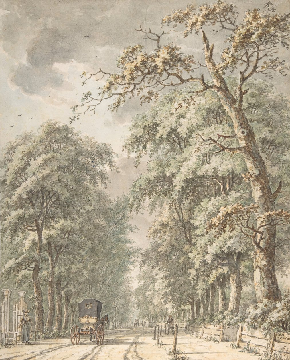 Amstelveen Road fra Amsterdam mot Amstelveen, midten av 1700- og slutten av 1700-tallet. av Johann Edler Goll van Franckenstein
