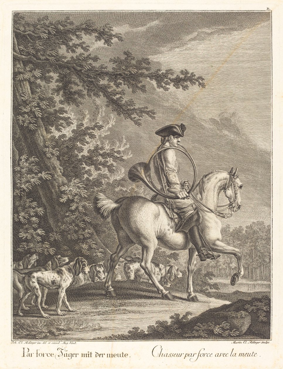 Huntsman med en pakke med hunder av Johann Elias Ridinger