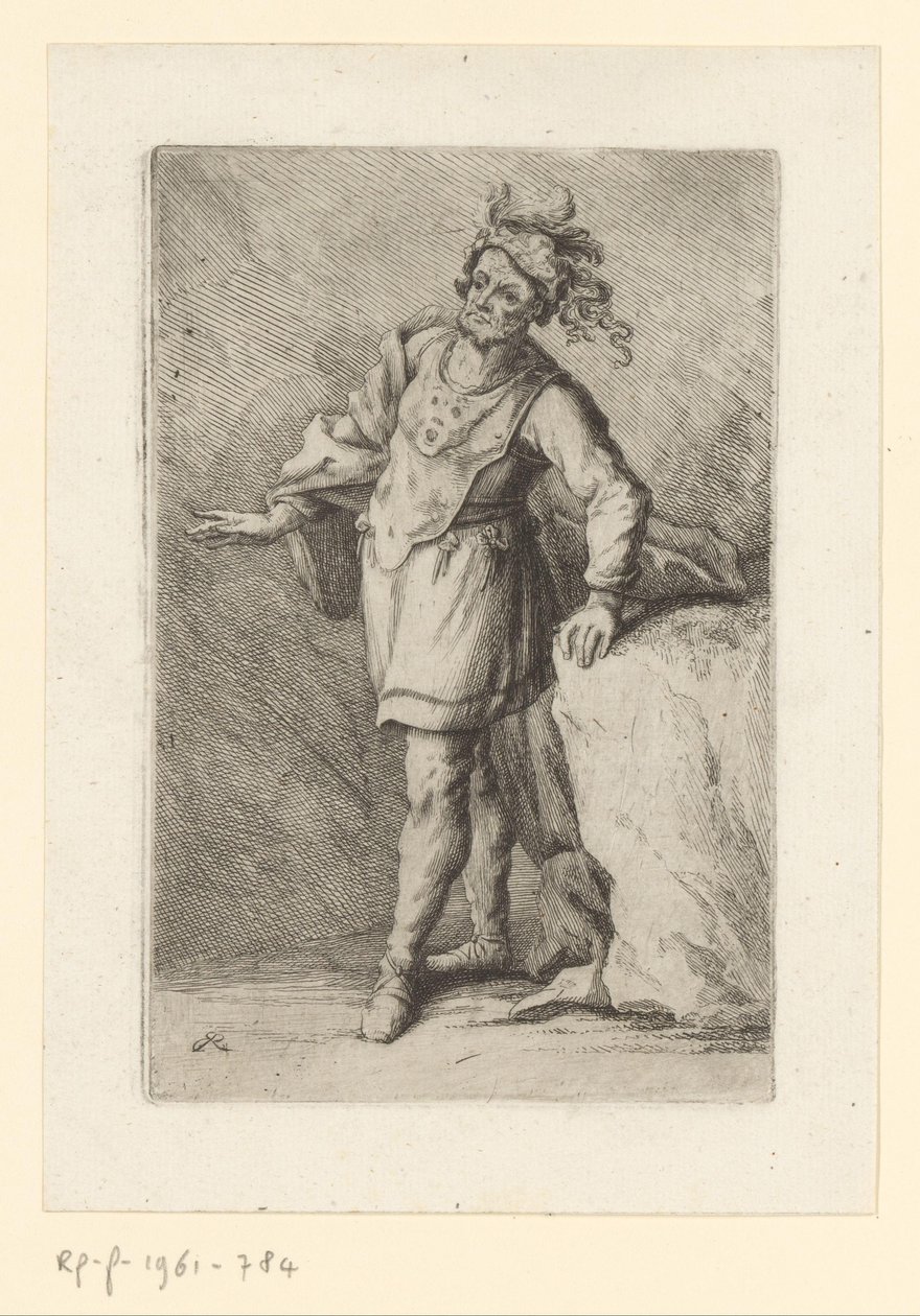 Stående kriger med fjærkledd beret Soldiers of Classical Antiquity (serietittel) av Johann Elias Ridinger