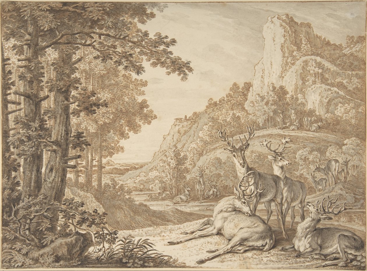 Hjorter i et landskap av Johann Elias Ridinger