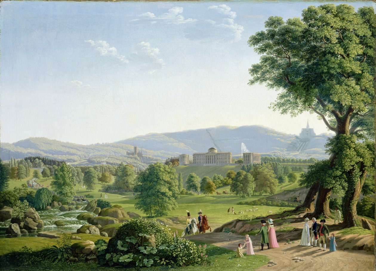 Wilhelmshoehe slott med Habichtswald-skogen av Johann Erdmann Hummel
