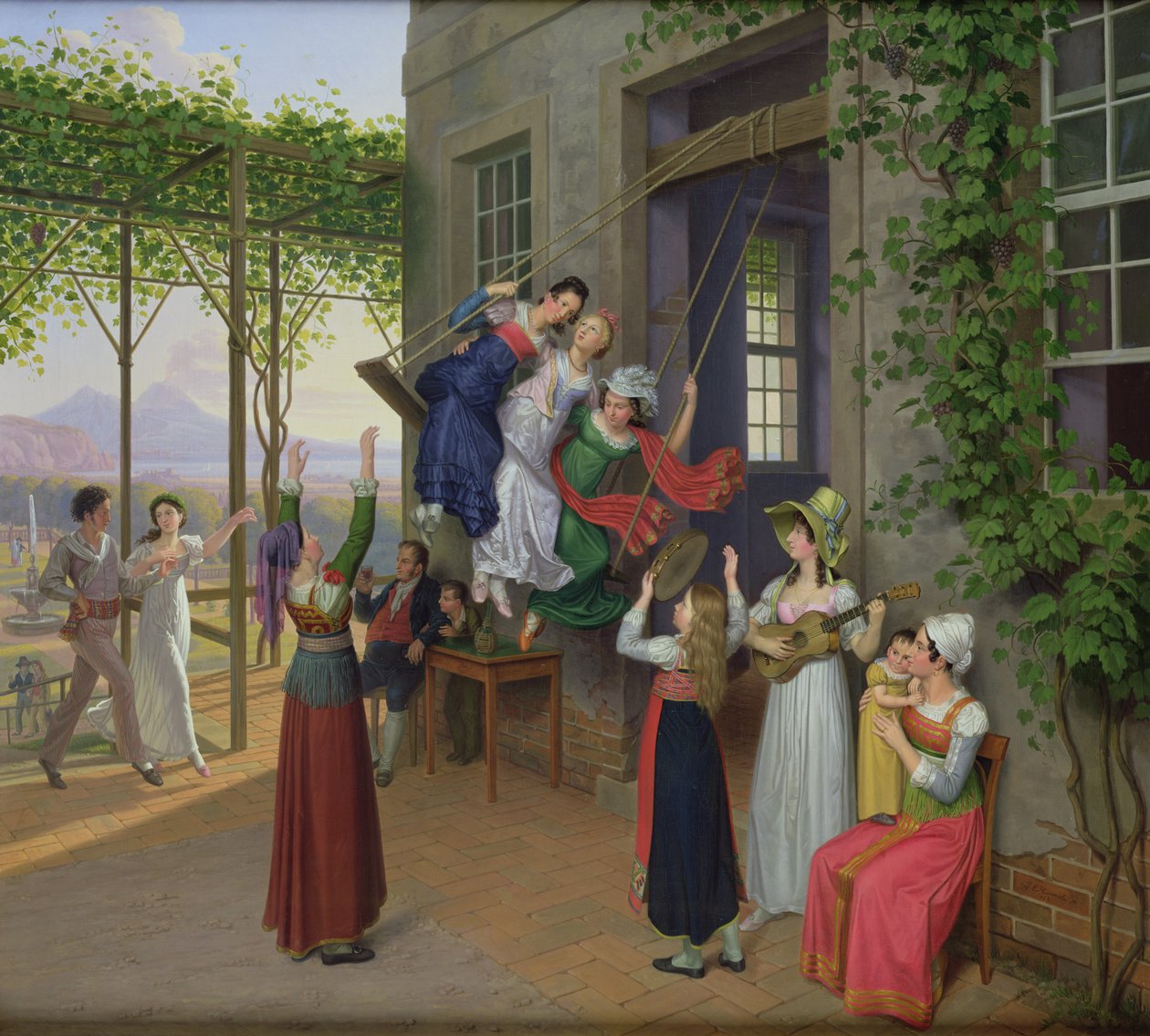 Ungdom som leker på en huske i en hage nær Napoli, 1823 av Johann Erdmann Hummel