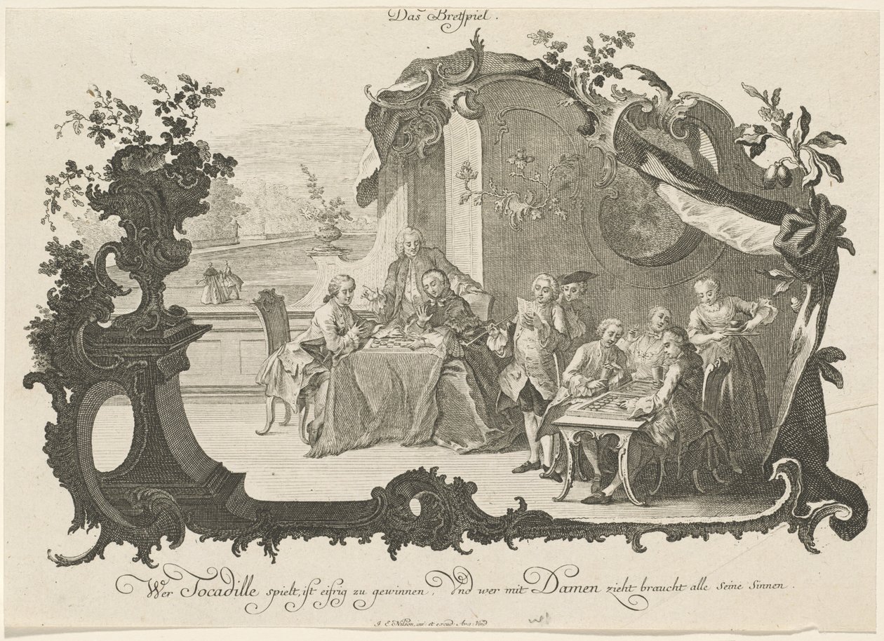 Das Brettspiel (damer og herrer som spiller brettspill) av Johann Esaias Nilson