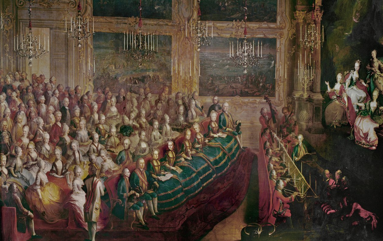 Il Parnasso Confuso Opera av Christoph Willibald Gluck … (olje på lerret) av Johann Franz Greipel