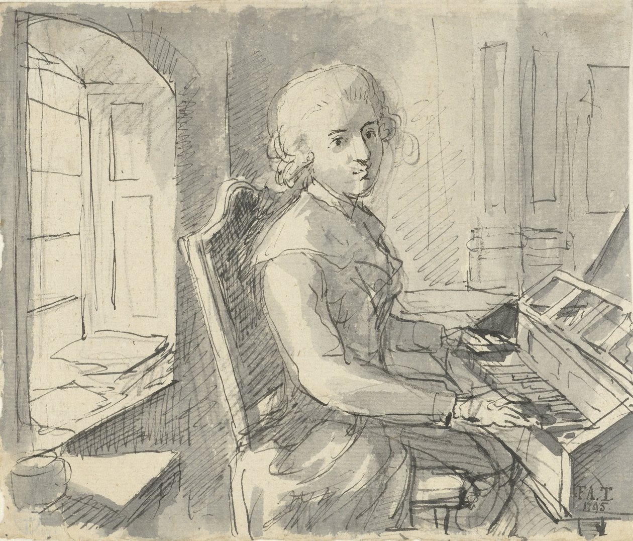 En pianist som sitter ved tastaturet av Johann Friedrich August Tischbein