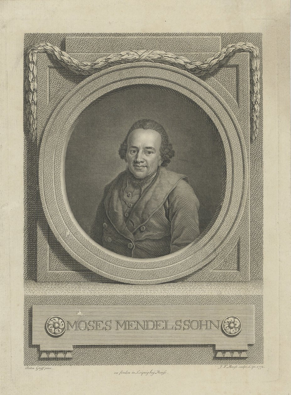 Portrett av Moses Mendelssohn 1729-1786, 1772. av Johann Friedrich Bause