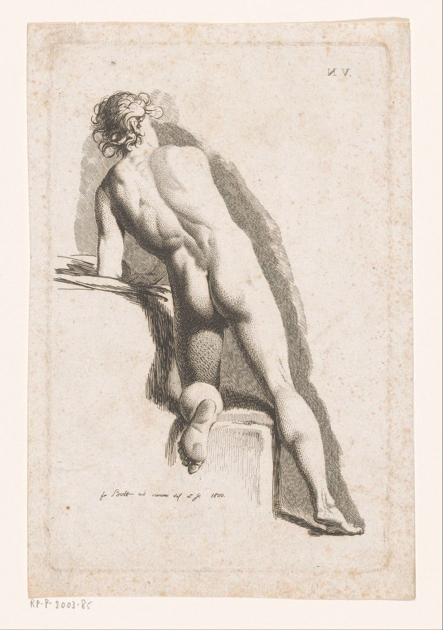 Knælende mann naken, sett bakfra av Johann Friedrich Bolt