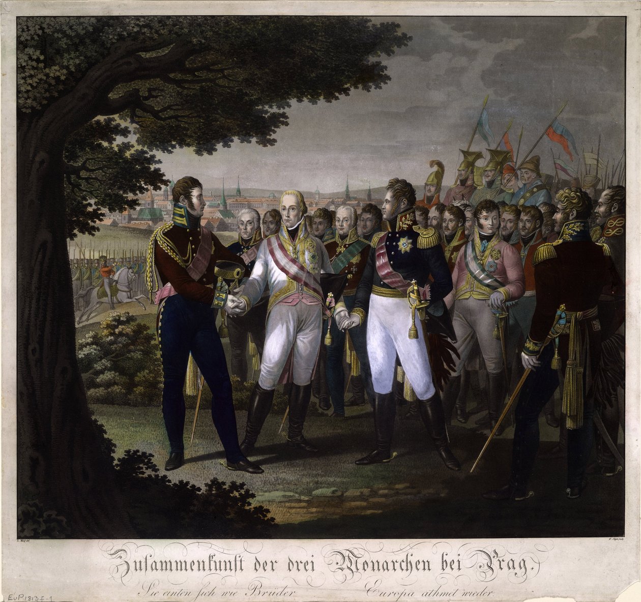 Møtet mellom keiserne Frans I av Østerrike, Alexander I av Russland og Frederick William III o av Johann Friedrich Jügel