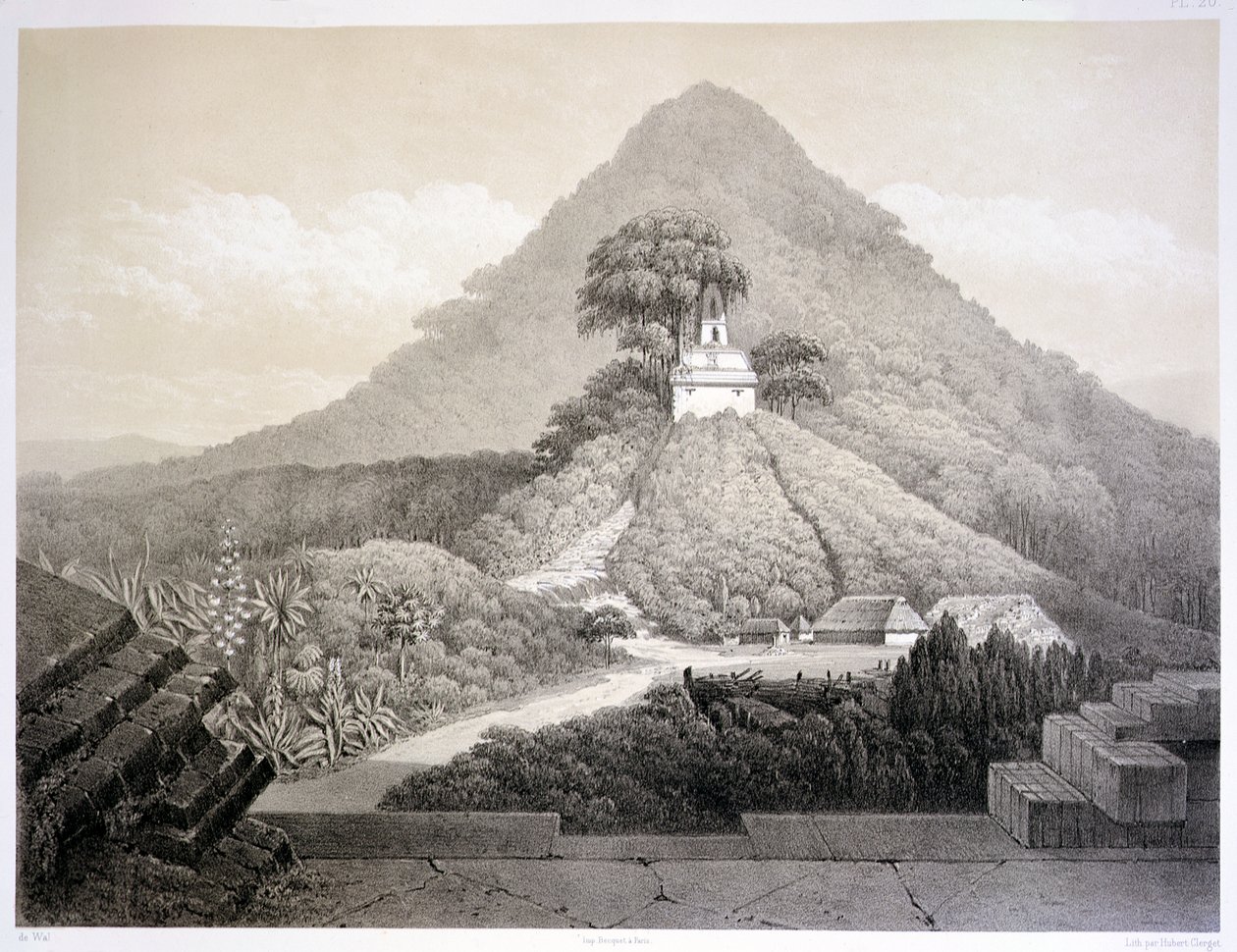 Pittoresk utsikt ved korsetempel, Palenque, plate 20 fra 