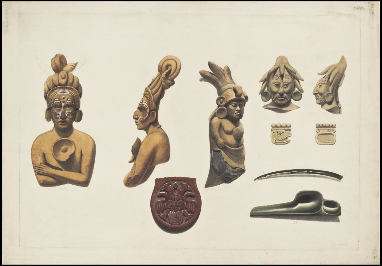 En samling av Waldecks originale kunstverk fra Mesoamerica, boks 10 av 22 av Johann Friedrich Maximilian von Waldeck
