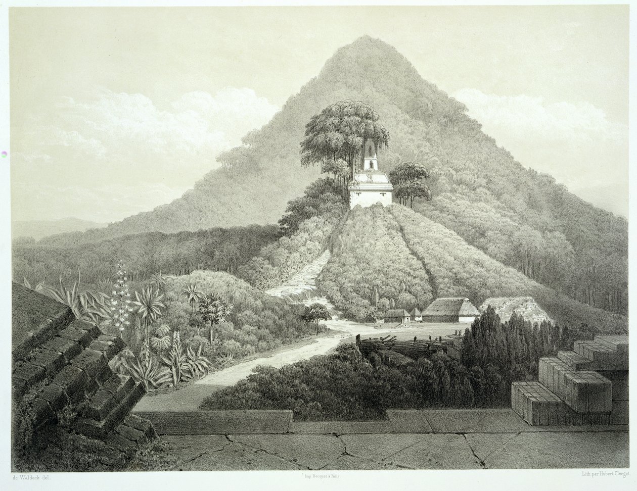 Pittoresk utsikt ved Korsetempelet, Palenque, plate 20 fra 