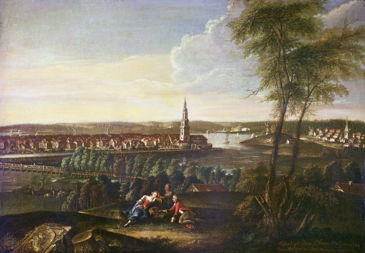 Utsikt over Den hellige ånds kirke og forstaden Nowawes fra Brauhausberg, 1771 av Johann Friedrich Meyer