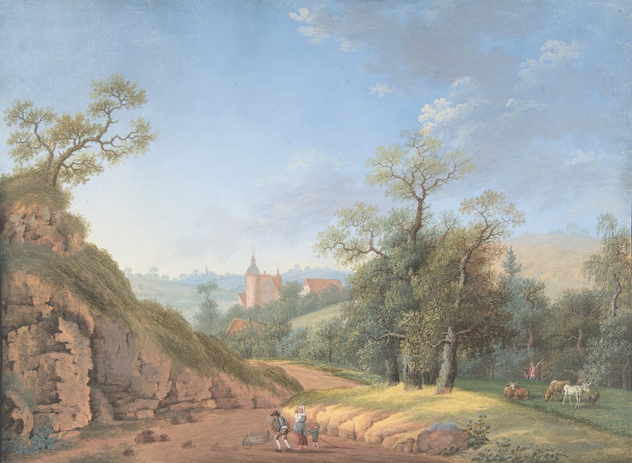 Bondefamilie i et landskap, sent på 1700- og 1800-tallet. av Johann Friedrich Nagel