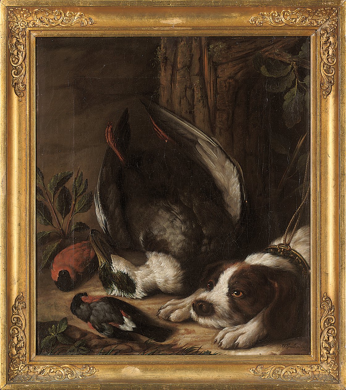 En jakthund og byttet hans, 1768 av Johann Friedrich von Grooth