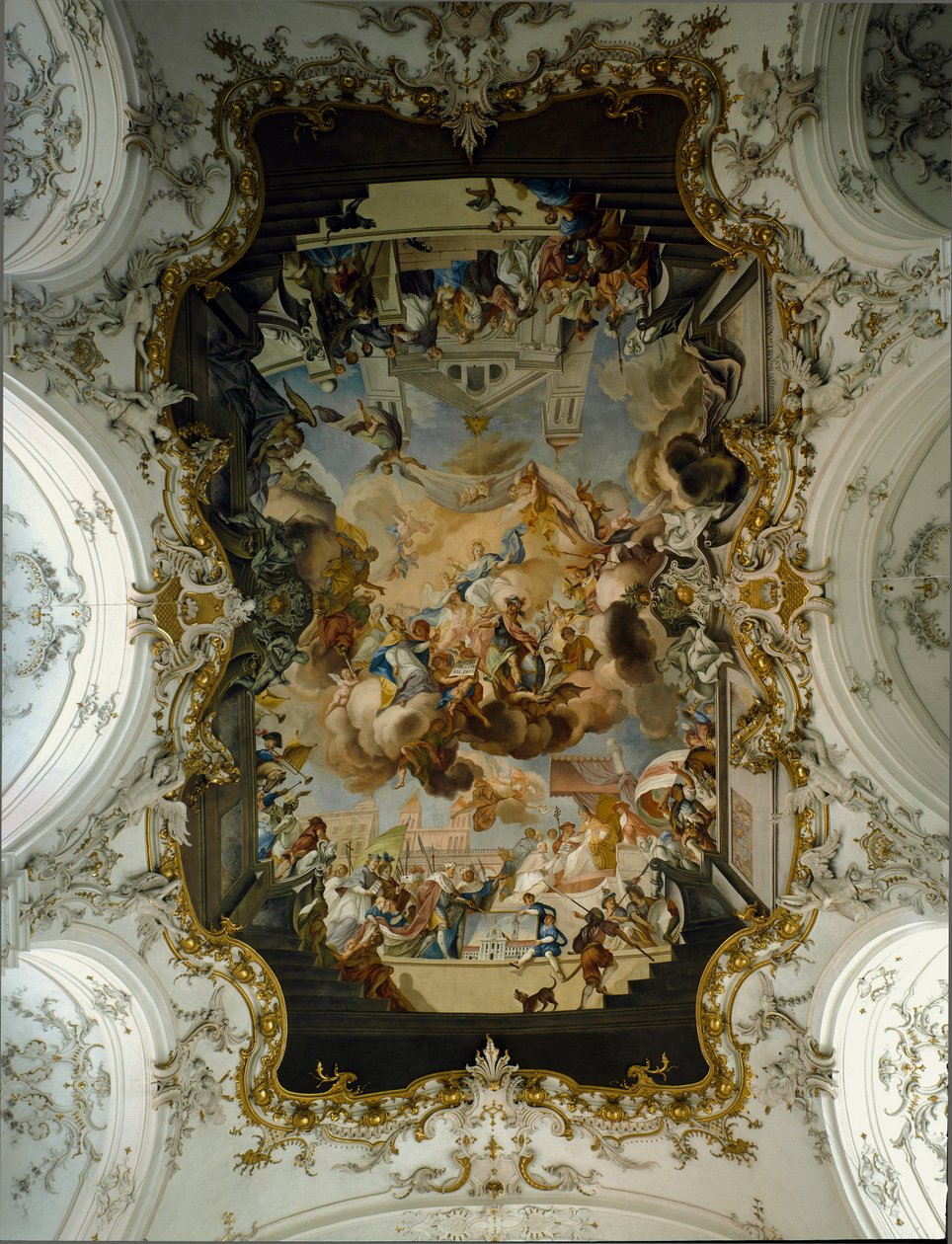 Barokkkunst: "Jomfruen omgitt av hellige"" Fresco of the Vault av Johann Georg Bergmuller (1688-1792) 1736 Church of the Convent of the Augustine. 1732-1739 Diessen am Ammersee, Tyskland av Johann Georg Bergmuller