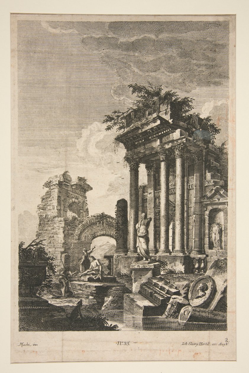 Capriccio med romerske ruiner av Johann Georg Hertel