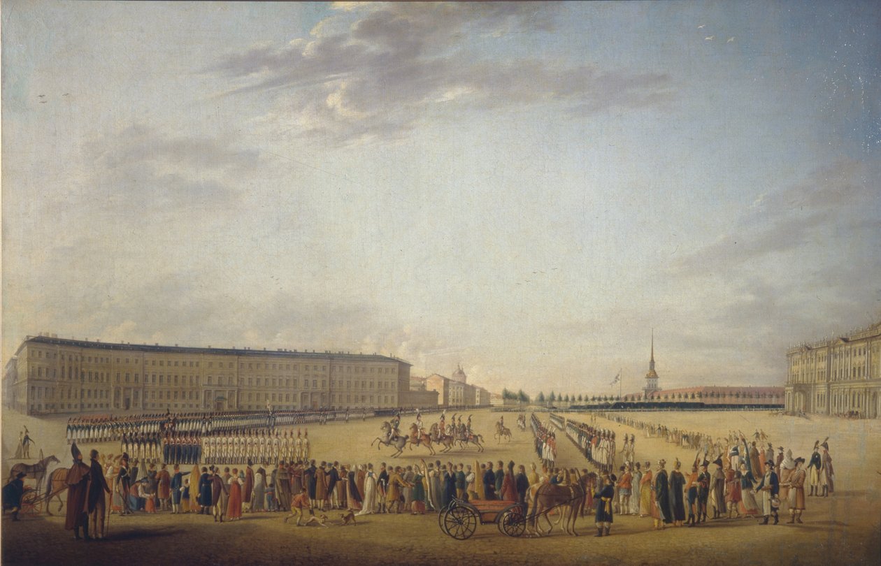Vaktskifte på Palace Square i St. Petersburg, ca. 1800 av Johann Georg Mayr