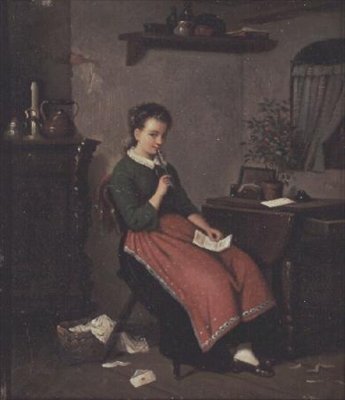 Ung jente som skriver et kjærlighetsbrev av Johann Georg Meyer von Bremen