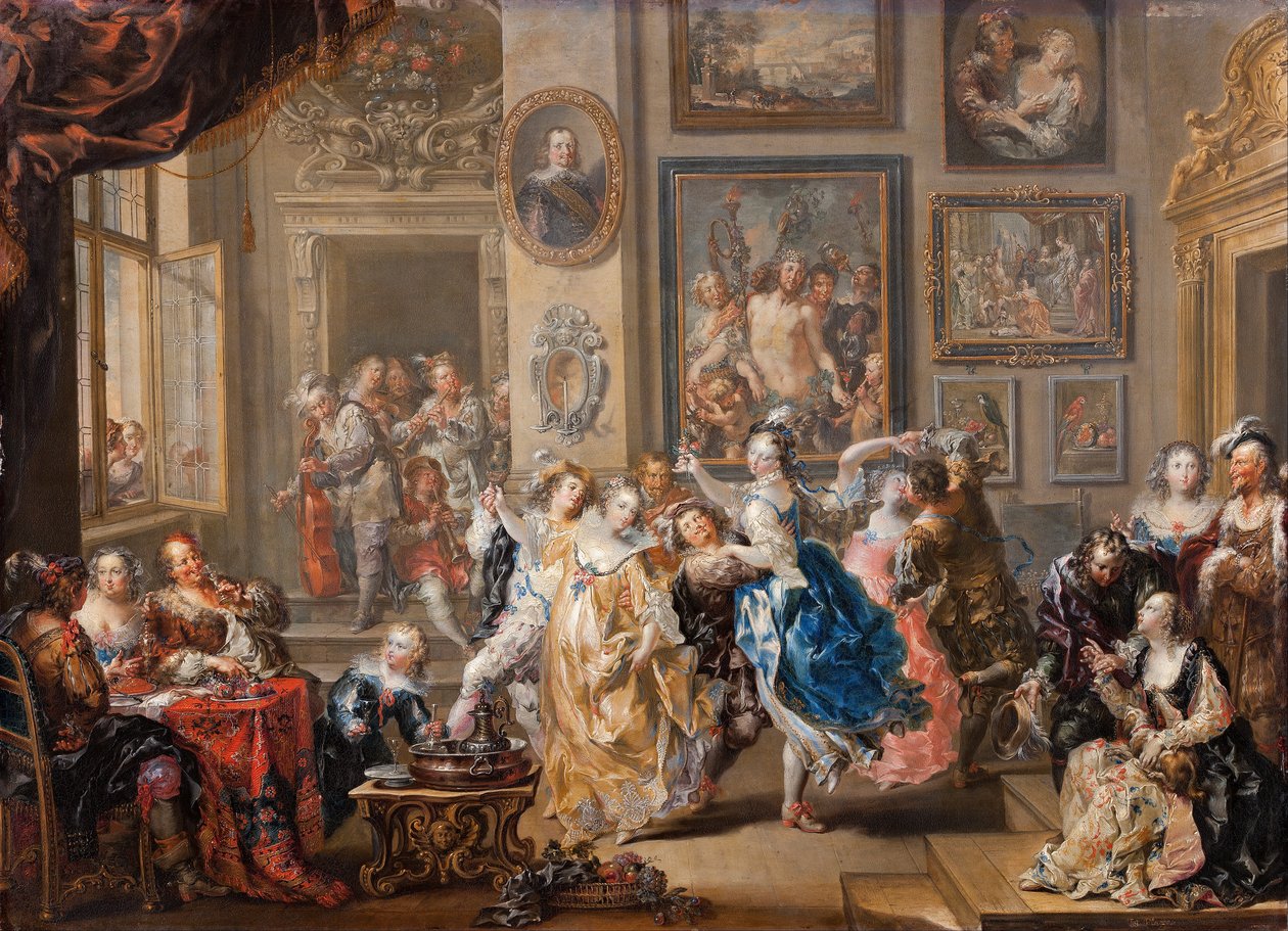 Dansescene i palasset, ca. 1730 (olje på kobber) av Johann Georg Platzer