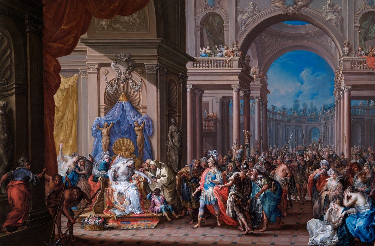 Kleopatras død (olje på kobber) av Johann Georg Platzer