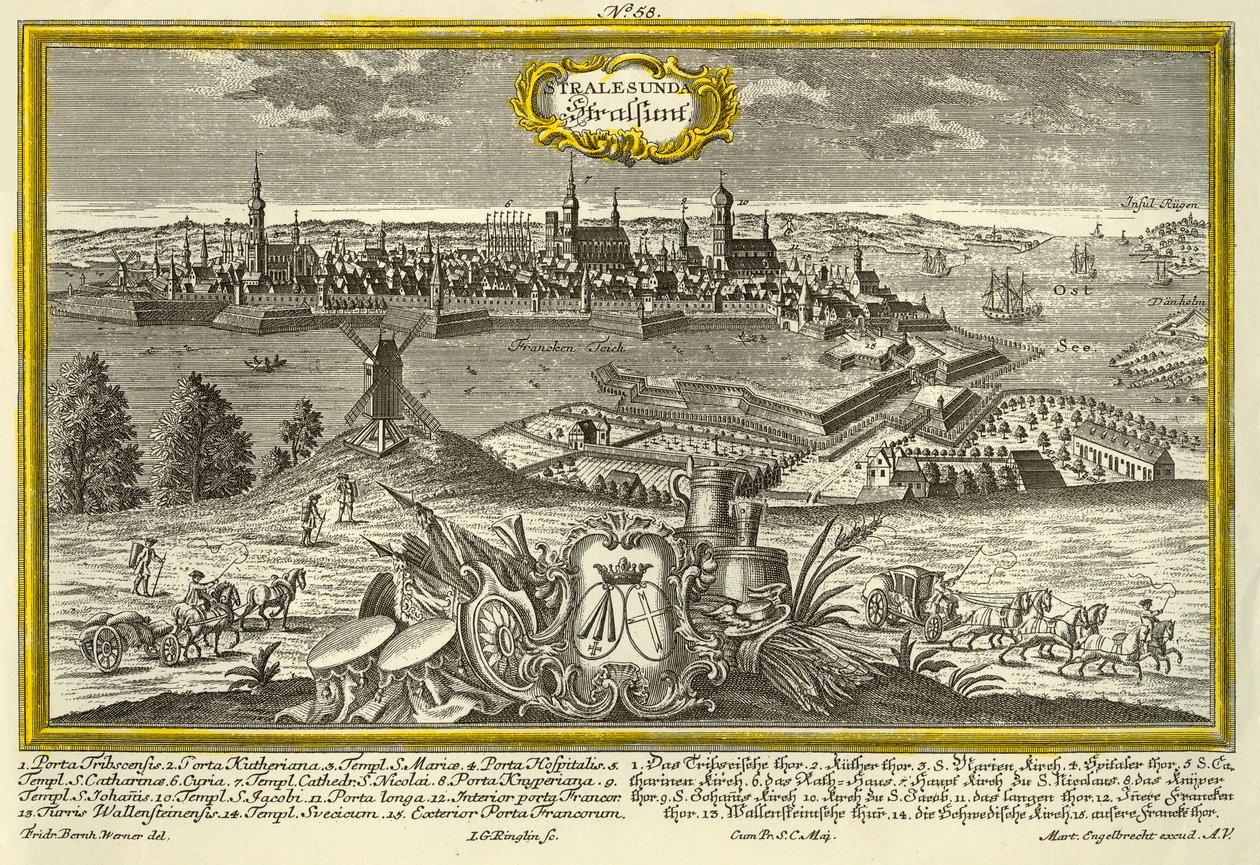 Stralsund, c1740. av Johann Georg Ringlin