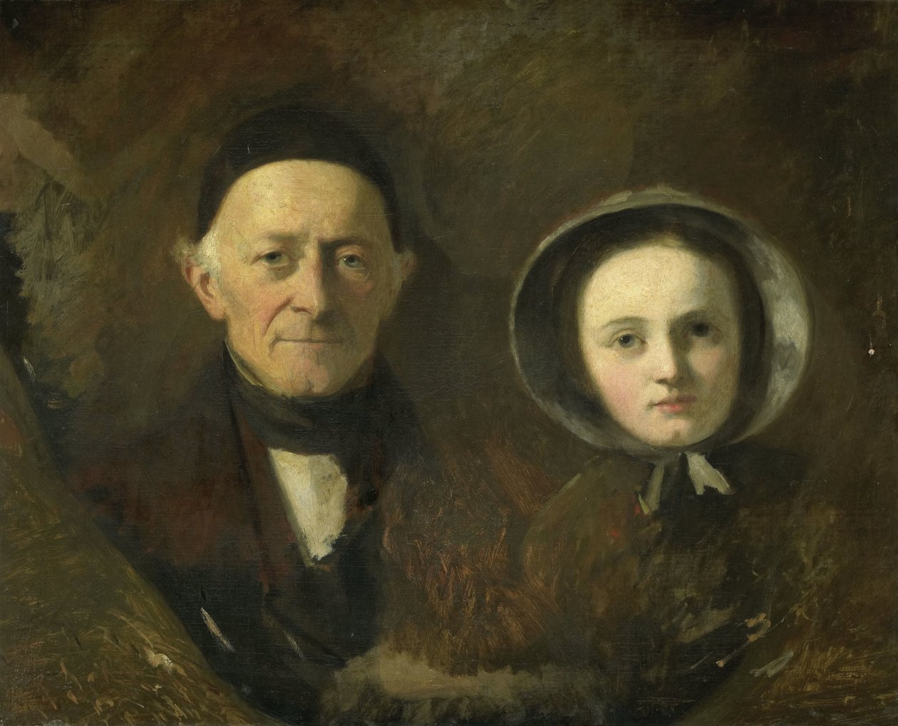 Portrett av Johann Joseph Hermann, kunstnerens svigerfar, med hans barnebarn Ida Schwartze, kunstnerens eldste datter av Johann Georg Schwartze