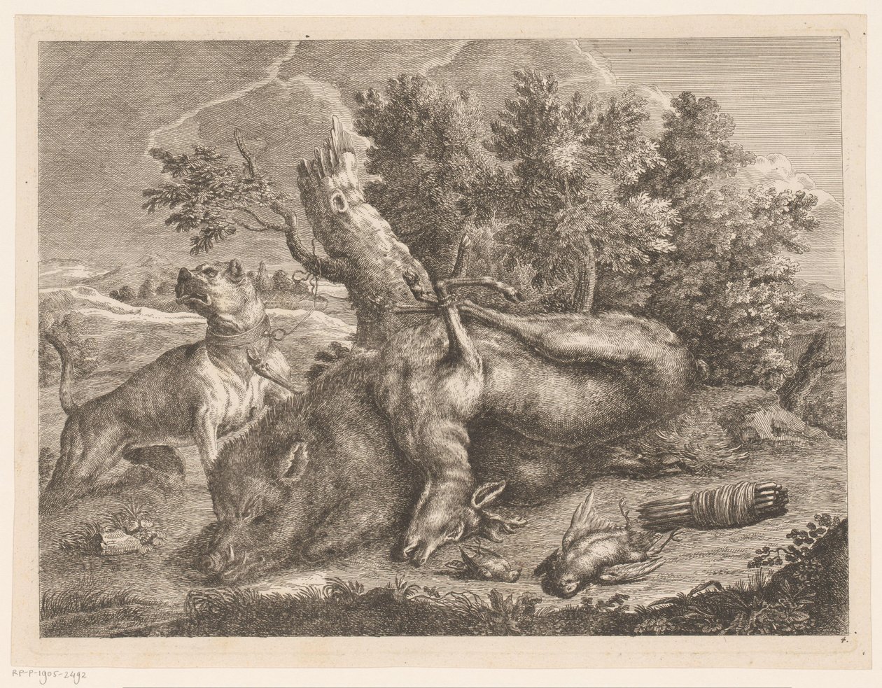Jakthund og bytte med villsvin, hjort og fugler Jaktstøvler (serietittel) av Johann Georg Wachsschlunger