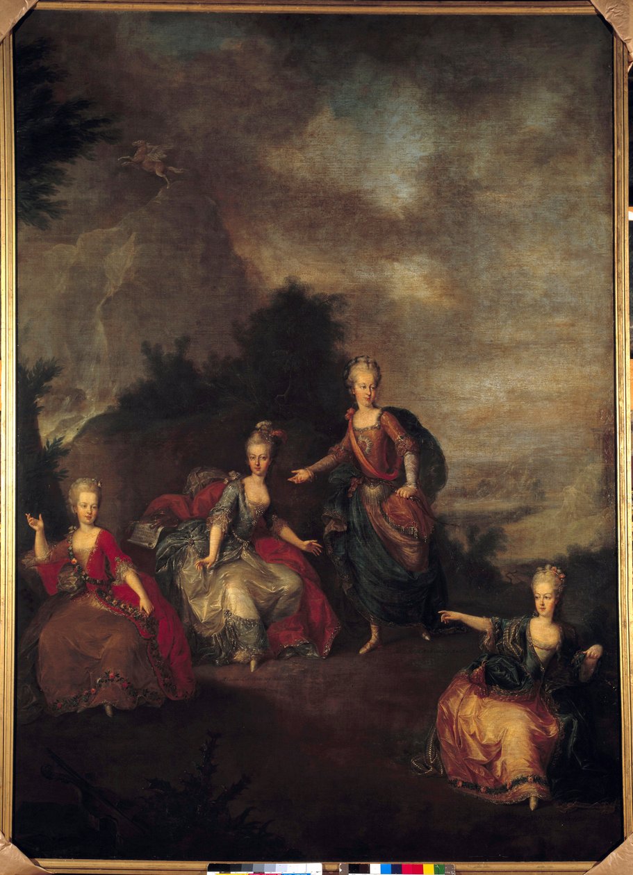Representation of the Italian Opera il Parnasso Confuso"" av Christoph Willibald Gluck gir i anledning ekteskapet til Joseph II med Marie Josephine Antoinette de Baviere, på slottet Schönbrunn (Schönbrunn), den 24/01/1765 av archiduche av Johann Georg Weikert