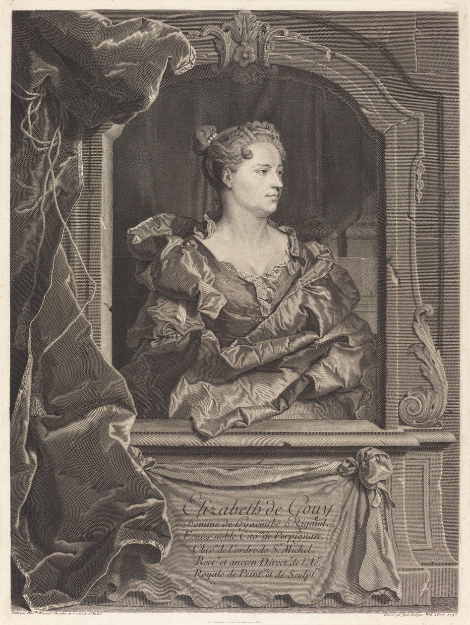 Elizabeth de Gouy, kone til Hyacinthe Rigaud av Johann Georg Wille after Hyacinthe Rigaud