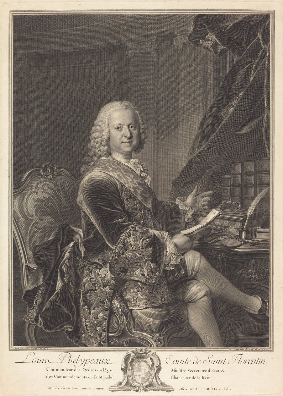 Louis Phelypeaux, greve av Saint Florentin av Johann Georg Wille after Louis Tocqué