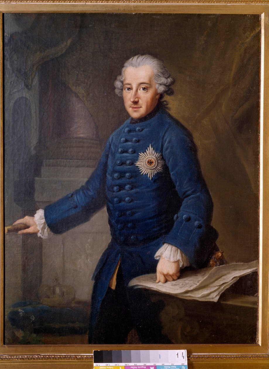 Portrett av Frederic II av Preussen (1712-1786) Kongen av Preussen Frederic II av Preussen kalt Frederic den store var en opplysende despot som bar idealene fra Lysets århundre. Maleri av Johan Ziesenis (1716-1776). 1769. Frankfurt. Historisk Mus av Johann Georg Ziesenis