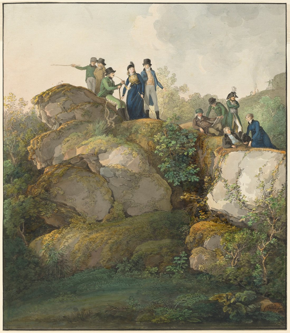 Et kongelig følge beundrer solnedgangen på toppen av Hesselberg av Johann Georg von Dillis
