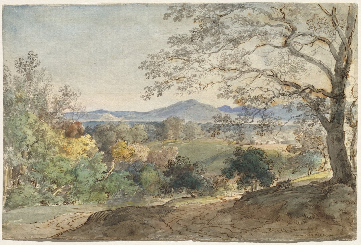 En utsikt over Inn-dalen til Alpene og Neubeuern, ca. 1790. av Johann Georg von Dillis