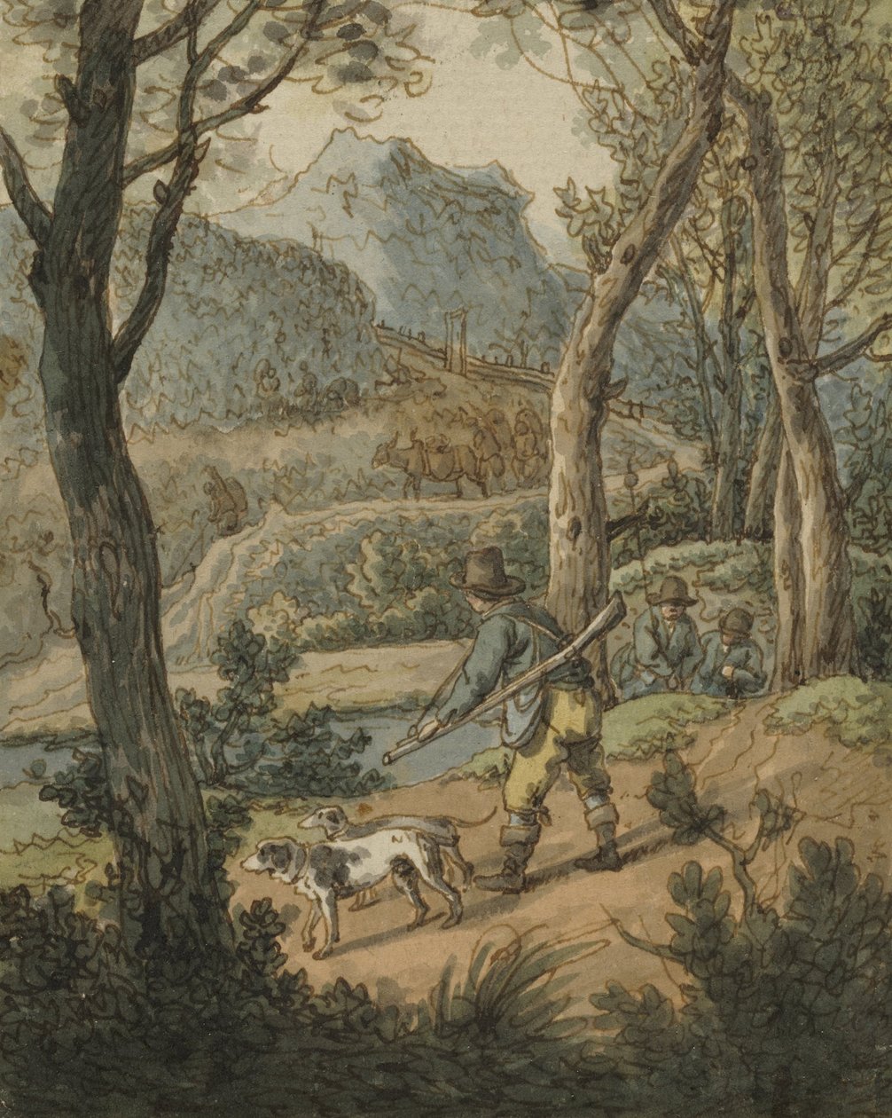 Jeger med to hunder av Johann Georg von Dillis