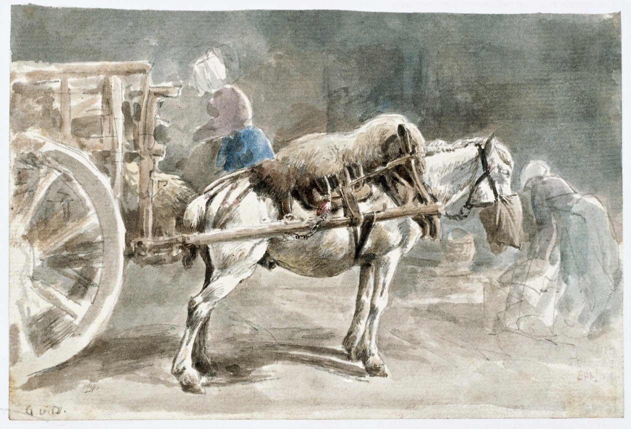Kjerrehest som spiser havre av Johann Georg von Dillis
