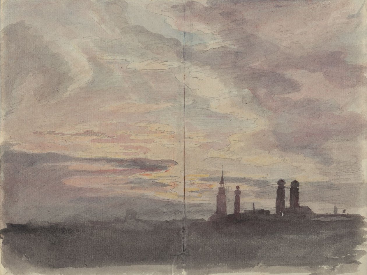 München: Kveldshimmel over byens silhuett av Johann Georg von Dillis