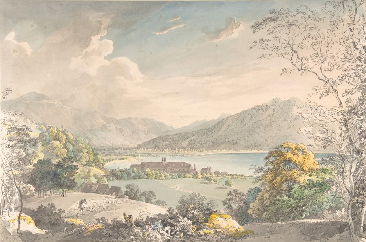 Utsikt over klosteret i Tegernsee sett fra nord-øst, sent på 1700- og midten av 1800-tallet. av Johann Georg von Dillis
